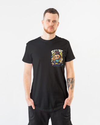 Men's Solid Black Cotton T Shirt | Round Neck | Half Sleeve | Labubu-Regular Fit